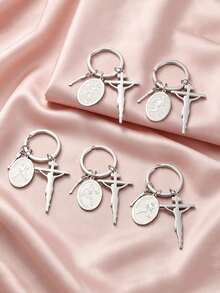 TEAMER 1pc Fashionable Stainless Steel Arrow & Cross Basketball Football Rugby Pendant Keychain, Sports Pattern Commemorative Gift, Can Be Used As Bag Accessory - Sports Series - View 1