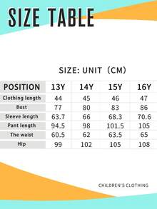 Youth Girl Cartoon Number Print Slim Fit Cropped Top And Long Pants - Black - View 7
