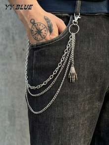 1pc Fashion Minimalist Men's Pants Chain, Metal Chain With Skull Hand Pendant, Personalized Clothing Chain, Unisex Waist Accessory - Multicolor - View 1