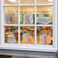 6pcs Colorful Book & Flower Window Stickers, Artistic Fresh Classroom Study Room Glass Self-Adhesive Decorative Decals - Multicolor - View 1