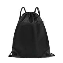 1pc Polyester Drawstring Backpack, Marathon Sports Bag, Basketball Bag - Black - View 1