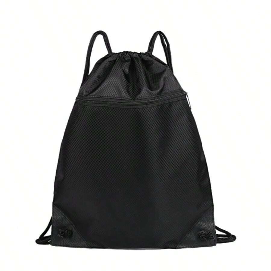 1pc Polyester Drawstring Backpack, Marathon Sports Bag, Basketball Bag - Black - View 1