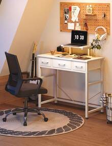 Small Desk With 3 Fabric Drawers, 30 Inch Computer Desk With Hook, Work Home Office, Study Table, Kid'S Desk, Makeup Vanity Desks, Made Of Wood & Metal, White - Black - View 9