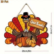 2D平面一體式節日火雞秋季歡迎裝飾牌，木製秋季花環附「Thanksgiving」文字，南瓜與葉子圖案，適合感恩節秋季門廊與居家裝飾 - 1 - 查看 5