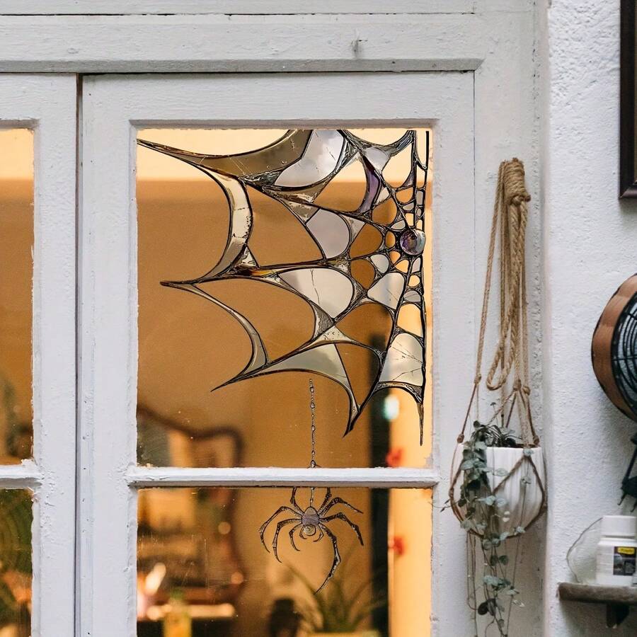 1pc/Set Halloween Spider Web Transparent Film Glass Sticker, Colorful Electrostatic Decorative Sticker, Suitable For Halloween Party Home Window Decoration Door Sticker - Multiple Styles - View 1