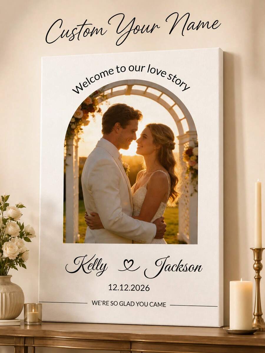 Custom Party Welcome Sign, Custom Hanging Painting, Wedding Welcome Sign, Personalized Name And Photo, Suitable For Funeral Decoration And Various Events