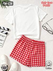Summer & Autumn Girls' Cotton Short Sleeve T-Shirt, Cute Sweet Girly Preppy Style With Fun Printed Graphics - White - View 5