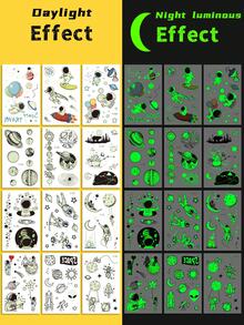 zillor 12 Sheets Luminous Astronaut Space Travel Temporary Tattoos, Glow In The Dark Planet Outer Space Travel Astronaut Spacecraft Rocketship Stars Patterns, Birthday Party Favors Supply, Decoration At Music Festival Parties & Nightclub, Lasting 2-5 Days - Green - View 10
