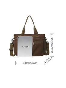 Fashionable Minimalist Large Capacity Multi-Pocket Shoulder Tote Crossbody Bag, Suitable For Business, School, Work And Travel - Brown - View 5