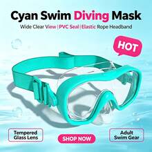 Wide View Tempered Glass Diving Mask, PVC Face Mask, Waterproof Elastic Strap Headband, Adult Beach Pool Snorkeling Diving Single Mask - Mint Green - View 3