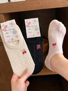 1/3/6 Pairs Women's Multi-Color Combination, Strawberry Embroidery, Autumn New Style, Knitted Breathable Fabric, Ins Style, Sweet Girl Style Invisible Boat Socks, Home, Commute, Party, Sports, School, Holiday Gift - Multicolor - View 3