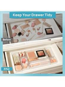 1/4/7/8/9pcs Drawer/Desktop Cosmetic Storage Box, Transparent Cosmetic Storage Drawer, Suitable For Vanity, Includes 4 Different Sizes Of Plastic Boxes, Classified Storage Container, Cosmetic Storage, Back To School Stationery Storage - Clear - View 7