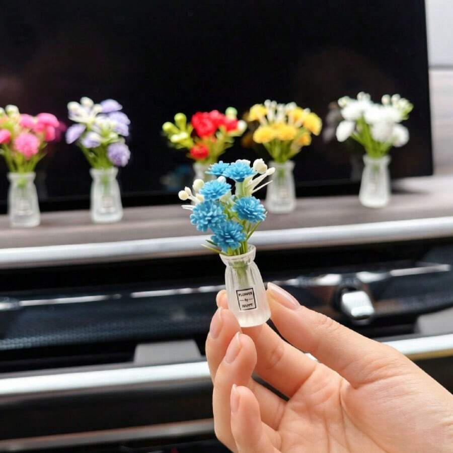 迷你人造康乃馨花瓶裝飾品 可愛汽車內飾裝飾 - A - 查看 1