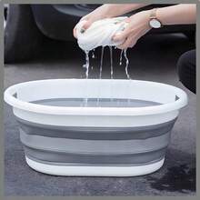 Silicone Foldable Laundry Basket , A Practical And Compact Clothes Hamper With Handles, Perfect For The Bathroom, Garden, And Camping. Easy To Store, Lightweight, And Durable, A Versatile Container For Home And Travel - Grayish White - View 3