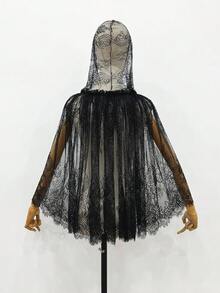 1pc White Lace Bridal Wedding Dress Hooded Cape Shawl Party Short Cloak - Multicolor - View 19