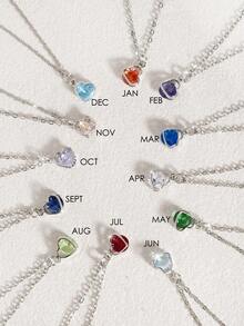 1pc Fashionable High-End Shiny, Elegant, Minimalist Heart & Water Drop Zodiac Birthstone Crystal Zirconia Pendant Necklace, Suitable For Daily Wear, Gift For Family And Friends - Heart Necklace - View 15