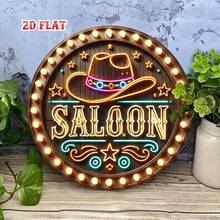 Non-Electric 2D Flat Metal Sign, Western Bar Neon Light Design With Star Pattern, Perfect For Farmhouse, Cafe, Beach House 8X8 Inches. Pre-Drilled Holes, Style As Shown In Dimension Diagram - Multicolor - View 3