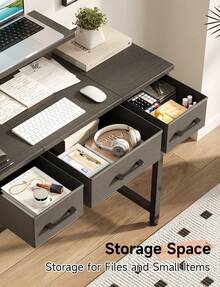 Small Desk With 3 Fabric Drawers, 30 Inch Computer Desk With Hook, Work Home Office, Study Table, Kid'S Desk, Makeup Vanity Desks, Made Of Wood & Metal, White - Black - View 11