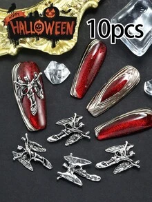 10pcs Nail Art Halloween Nail Charm Y2K Sweet Cool Style Nail Accessories French Light Luxury, Retro Gothic Punk Style Spider, Bat, Skull, Horror Rabbit, Angel Nail Gem DIY Nail Salon Exclusive - Multicolor - View 23