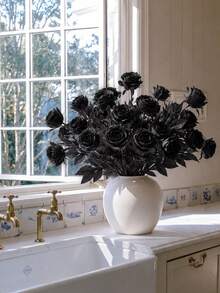 Black Artificial Roses, Realistic Gothic Faux Flowers With Bendable Cuttable Long Stems, Reusable DIY Floral Bouquet For A Halloween Party, Haunted House, Gothic Wedding, Funeral Memorial, Table Centerpiece, Vase, Wreath And Dark Home Decor - Multicolor - View 2