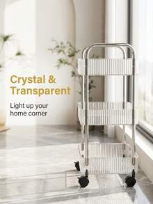 2/3層滾輪收納推車，附網格多功能收納籃，透氣排水儲物架，浴室、臥室、辦公室用重型移動式儲物架 - 無色 - 查看 3