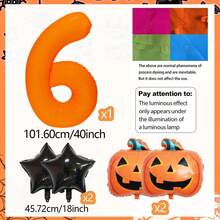 Halloween Pumpkin Pentagram Fluorescent Orange Number Foil Balloon Set, Includes 0-9 Orange Fluorescent Foil Number Balloons, Black Pentagram Foil Balloons, Halloween Pumpkin Foil Balloons, Suitable For Halloween Party Decoration, Trick Or Treat Holiday Party Decoration, Outdoor Halloween Backdrop, Holiday Decoration Supplies - Multicolor - View 18