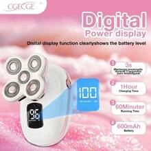 CGECGE Electric Shaver, Electric Bald Head Shaver, Rotary Shaver, IPX6 Waterproof, Wet And Dry Use, Easy To Clean, Contour To The Face, Floating Head, Screen Display, Type-C Charging, Underarm, Leg, Arm, Body Hair Removal Tool, Holiday Gift. - 粉紅白色套裝 - 查看 3