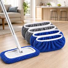4 piezas de almohadillas de microfibra lavables, opciones azul-gris/azul-naranja, de doble uso para limpieza húmeda y seca, paños de repuesto absorbentes con correas de sujeción elásticas, se ajustan a fregonas planas de 10 pulgadas, suministros de limpieza para suelos de madera dura y baldosa - A - Ver 9