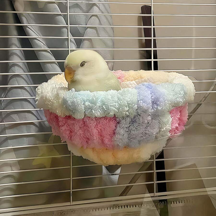 Coral Fleece Long Tailed Parrot Nest, Colorful Hanging Style Bird Bed Hammock, Warm Pet Bird Cage Accessories Winter, Portable Plush Bird Nest, Comfortable Sleeping Pad For Small Parrots