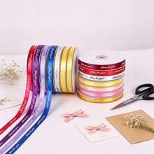 1CM*1151.9IN Multicolor "Only For You" Printed Satin Ribbon, Shiny Polyester Faux Silk Ribbon, Suitable For Bouquet Packaging, Flower Shop Handmade Bow Making, Wedding Bouquet Decoration - 1cm*1151.9in - View 5