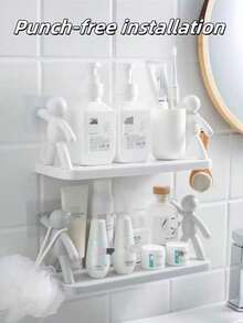 1 buah Rak Penyimpanan Kreatif, Organizer Perlengkapan Kamar Mandi Bentuk Pria Kecil yang Lucu, Rak Penyimpanan Kosmetik, Rak Penyimpanan Perekat, Aksesoris Kamar Mandi, Perlengkapan Rumah Tangga, Rak Penyimpanan Kosmetik Kamar Mandi Tanpa Bor, Organizer Toples Bumbu Dapur - MultiWarna - View 3