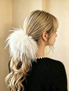 Fluffy Faux-Feather Scrunchie, Soft Scrunchies For Elevated High Ponytails, Elegant Daily Hair Accessories For Women, Multiple Colors Available - Multicolor - View 3