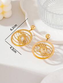 Gold Hollow Bird Nest Pearl Earrings | 3D Geometric Line Design | European And American Exaggerated Personalized Ear Jewelry - Gold - View 6
