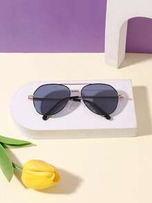 1 PC Boys Girls 6-9Y,Gold Metal Double Bridge Aviator Frame,Metal Material,Classic Vintage Eyewear,Summer Outdoor Daily Matching - Multicolor - View 4