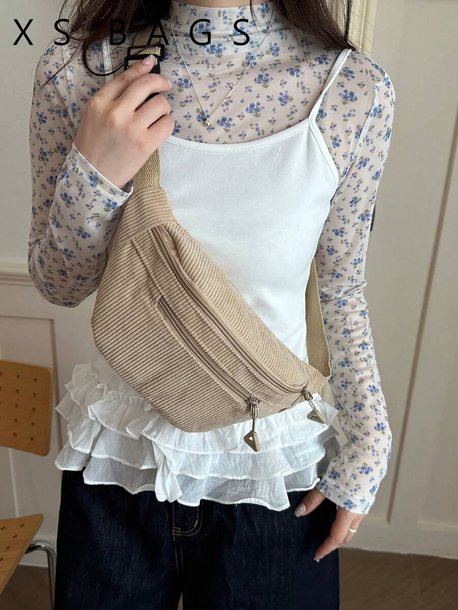 新款女款日系斜挎胸包 單肩包 學生休閒通勤包 - 卡其色 - 查看 1