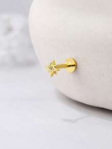 1pc 925 Sterling Silver 8-Point Star Spiral Stud Earring, Flat Back Stackable Cartilage Ear Piercing Jewelry, Suitable For Daily Wear, Wedding, Party, Gift, Exquisite Jewelry - Yellow Gold - View 2