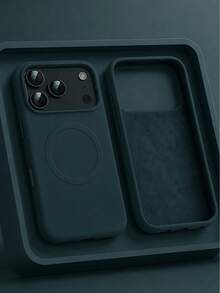 VRNOEI Deep Green Magnetic Minimalist Protective Case, Compatible With IPhone 17 Pro Max, 11 13 12 14 15 16 Pro Max, Supports Wireless Charging, Velvet Camera Protection, Series Phone Case, Unisex Phone Case Accessory - Dark Green - View 1