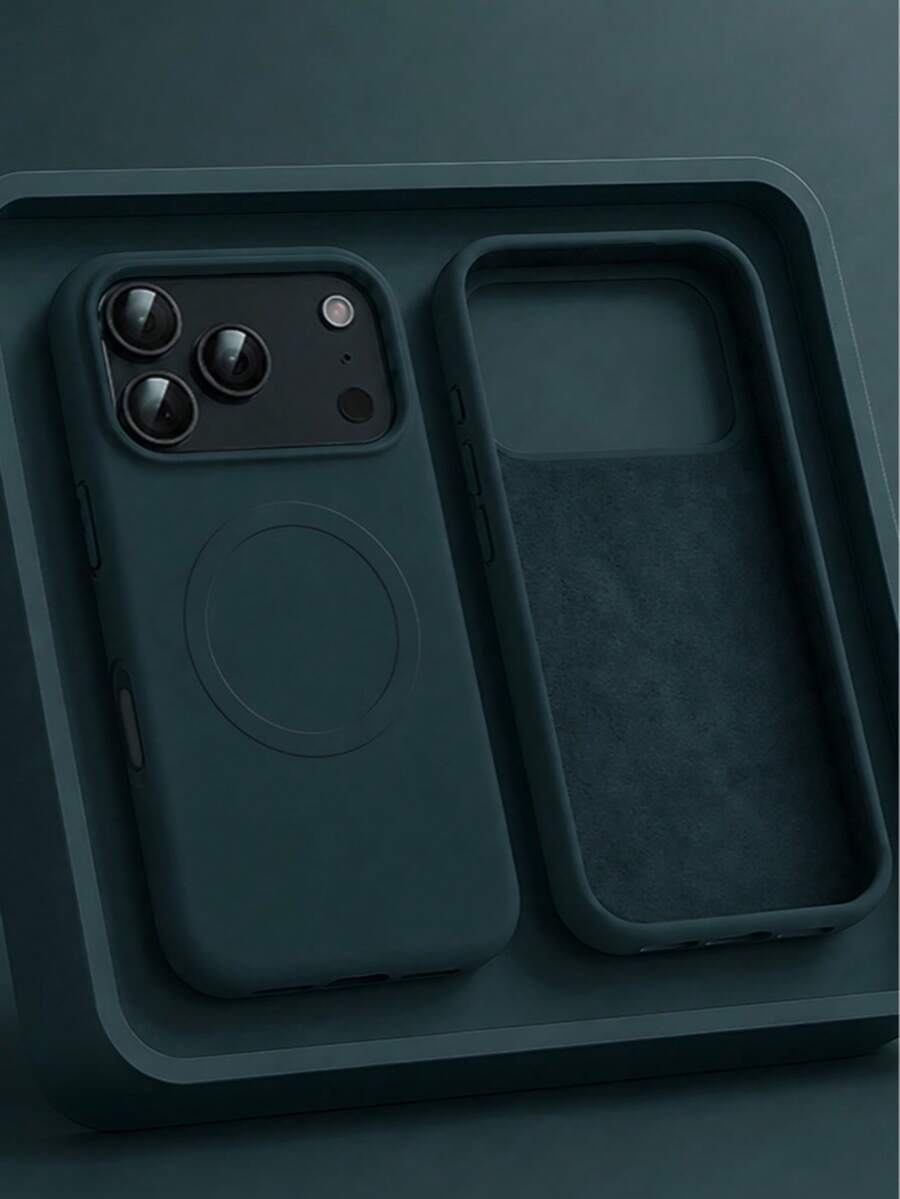 VRNOEI Deep Green Magnetic Minimalist Protective Case, Compatible With IPhone 17 Pro Max, 11 13 12 14 15 16 Pro Max, Supports Wireless Charging, Velvet Camera Protection, Series Phone Case, Unisex Phone Case Accessory - Dark Green - View 1