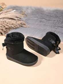 Fashionable New Children's Snow Boots, Comfortable Warm Winter Bow Ankle Boots - Black - View 2