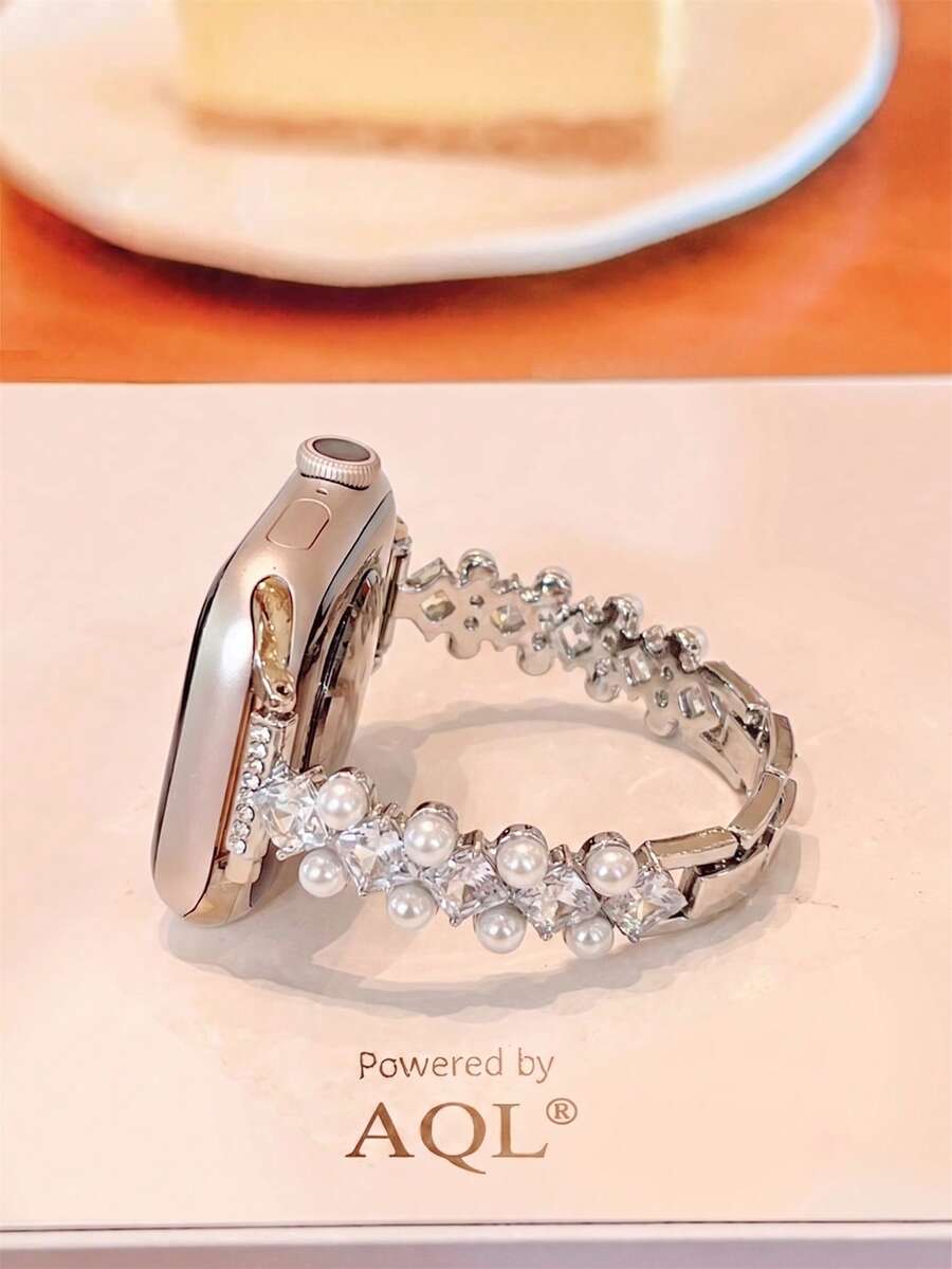 Luxury Diamond Bracelet Watch Band, Compatible With 38/40/41/42/44/45/46/49mm Sizes, Suitable For Apple Watch Ultra/Se10/9/8/7/6/5/4/3/2/1 Series - Pearl White Diamond - View 1