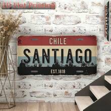 2D Flat Printed, 1pc, Vintage Sign, Decorative Plaque & Ornament, Santiago Chile Vintage City Sign, Retro Home Decor, For Decoration Only, Industrial Style Sign, Birthday Gift, Garage Decor (Random Style) - A - View 6