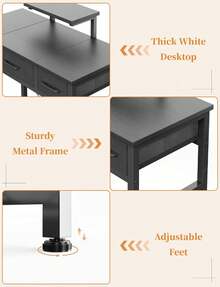 Small Desk With 3 Fabric Drawers, 30 Inch Computer Desk With Hook, Work Home Office, Study Table, Kid'S Desk, Makeup Vanity Desks, Made Of Wood & Metal, White - Black - View 7