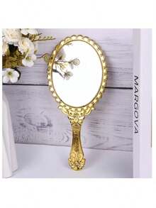 1pc Vintage Handheld Makeup Mirror, Floral Etched Electroplated Mirror Surface, European Retro Floral Pattern Handheld Travel Mirror, Suitable For Handbags And Vanity, INS Style Rose Gold Hand Mirror, Creative Gift For Brides, Teenagers And Vintage Lovers - Multicolor - View 16