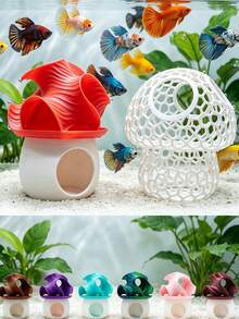 Hollow Plastic Aquarium Cave Decor - Realistic Mesh Hiding Decoration; Suitable For Betta Fish, Shrimp, Hamsters, Hermit Crabs And Small Reptiles - A - View 10