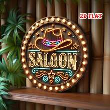 Non-Electric 2D Flat Metal Sign, Western Bar Neon Light Design With Star Pattern, Perfect For Farmhouse, Cafe, Beach House 8X8 Inches. Pre-Drilled Holes, Style As Shown In Dimension Diagram - Multicolor - View 5