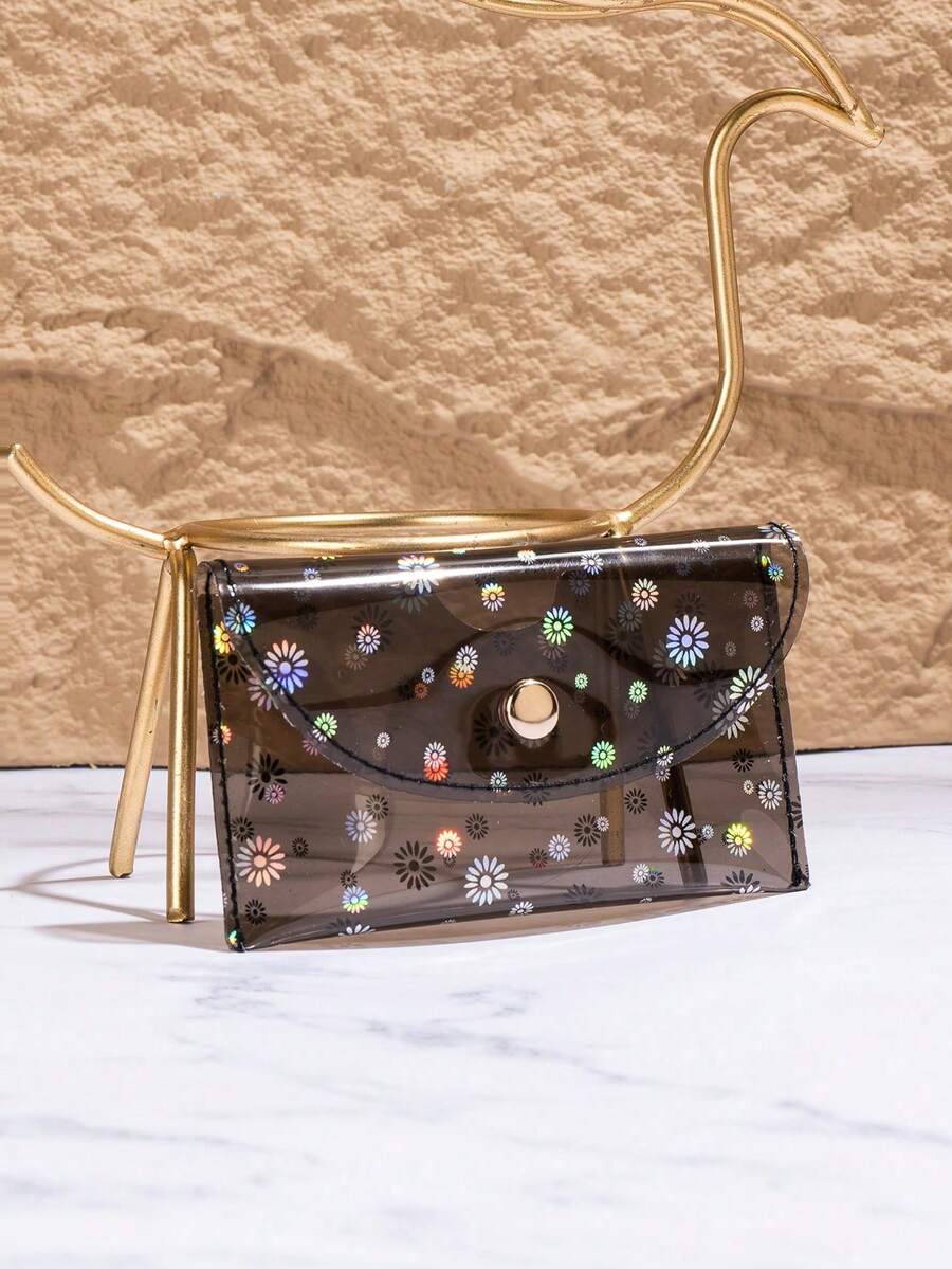 Daisy Coin Purse, Card Holder, Earphone Bag, Fresh Mini Coin Pouch - Black - View 1