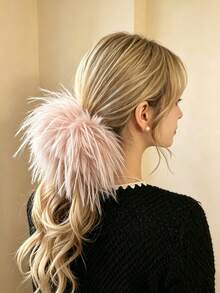 Fluffy Faux-Feather Scrunchie, Soft Scrunchies For Elevated High Ponytails, Elegant Daily Hair Accessories For Women, Multiple Colors Available - Multicolor - View 15