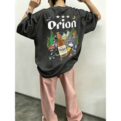 レディースゆったりプリントTシャツ-半袖、ゆったりプリント、機械洗浄、プリントデザイン