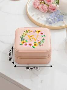 1pc Small Portable Jewelry Organizer Box.Can Be Used As A Feminine Jewelry Storage Box.Floral Initials Women's Jewelry Box.Small Item Storage Bag. - Flowers - View 20