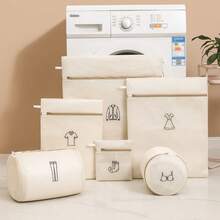 1/6pcs Embroidered Mesh Laundry Bag Set, Fine Protective Washing Machine Bags For Underwear Sweater Pants, Anti-Snagging Delicate Garment Care Organizer Storage - View 2